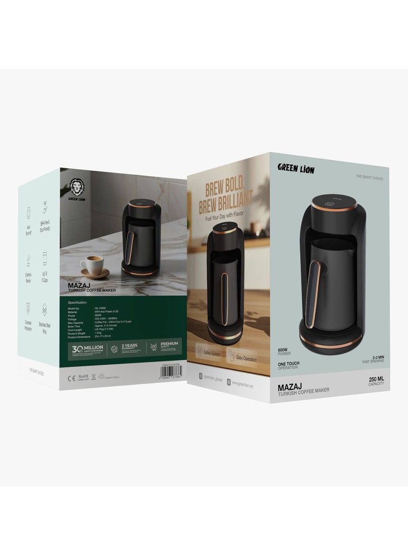 GREEN LION Mazaj Turkish Coffee Maker / 250ml Capacity / Brews Up to 5 Cups / One-Touch Operation / Auto Shut-Off / Overflow Sensor / BPA-Free Plastic / Stainless Steel Mug / 600W Power - Image 4