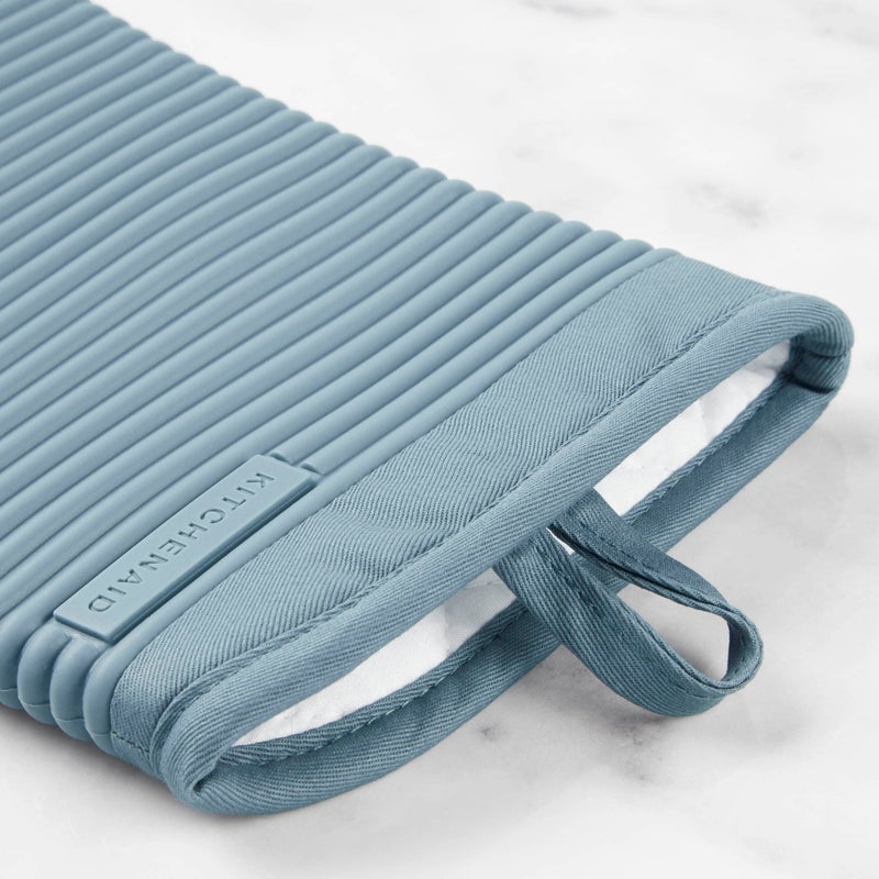 KitchenAid Ribbed Soft Silicone Oven Mitt 2-Pack Set  Fog Blue  7.5""x13"" - Image 5