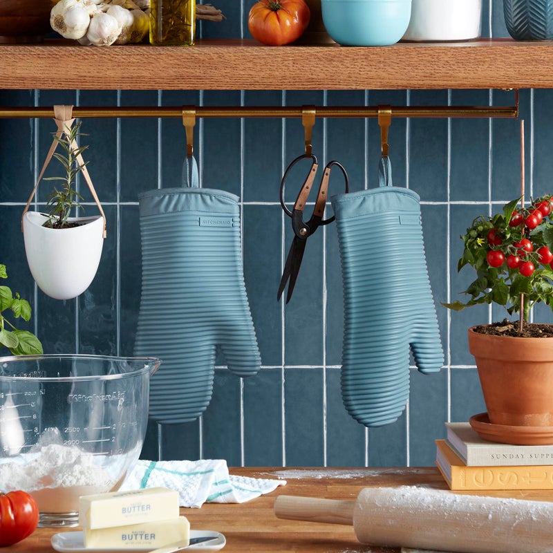 KitchenAid Ribbed Soft Silicone Oven Mitt 2-Pack Set  Fog Blue  7.5""x13"" - Image 2