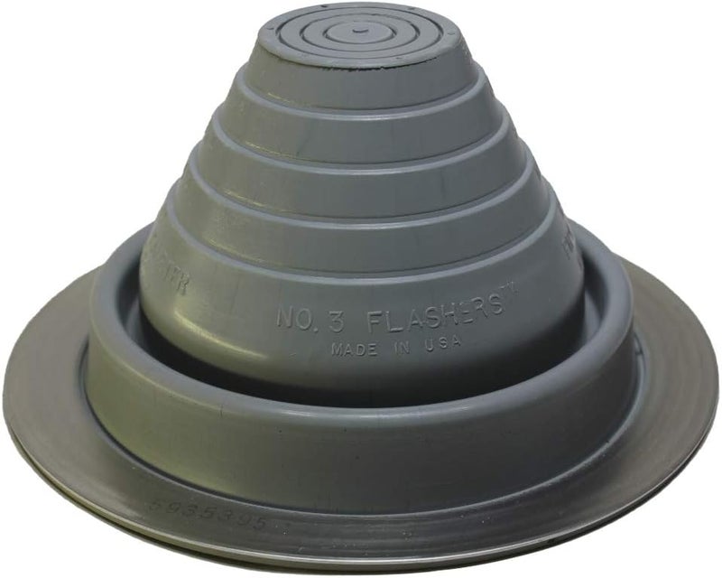 Flashers #3 Grey EPDM Round Flexible Roof Jack Metal Roofing Pipe Flashing (Pipe OD 1/4" to 5") - 100% Made in The USA - Image 1