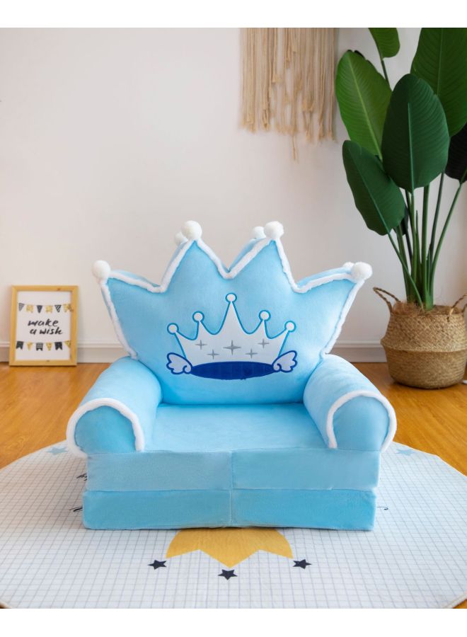 Cartoon Folding Sofa Plush Toy Children's Sofa Removable And Washable Seat Birthday Gift Supply-Specifications:Three-layer Leather Shell 25-Color:Lake Blue Crown - Image 1