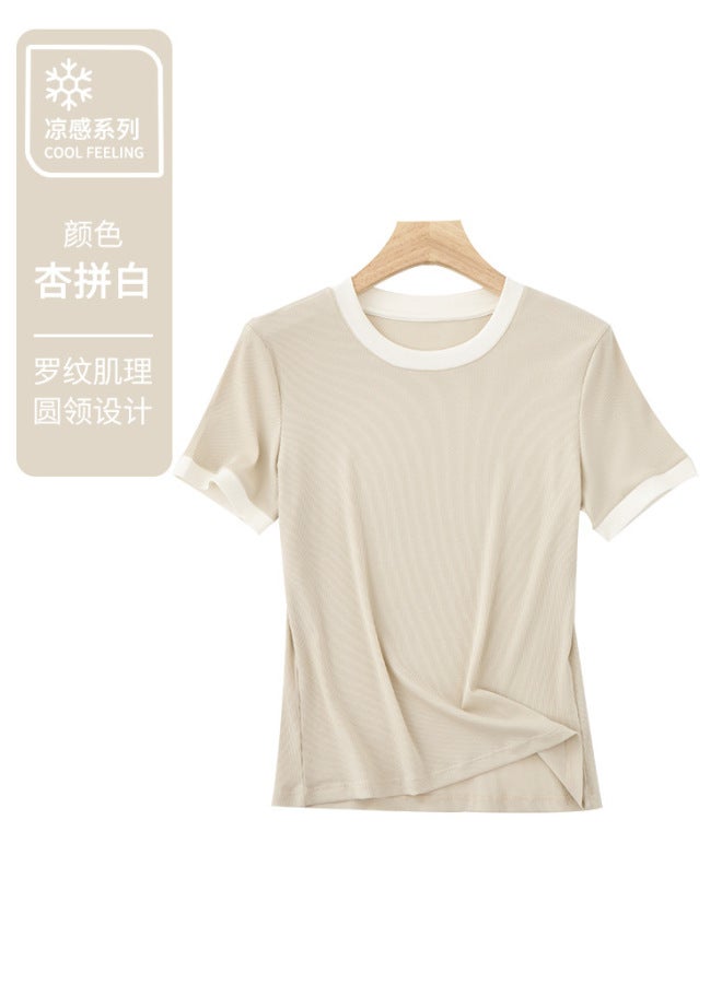 60 Combed Cotton Women's Spring And Summer New T-shirt Cool Tencel Slim-fit Women's Color Contrast Short Sleeve
