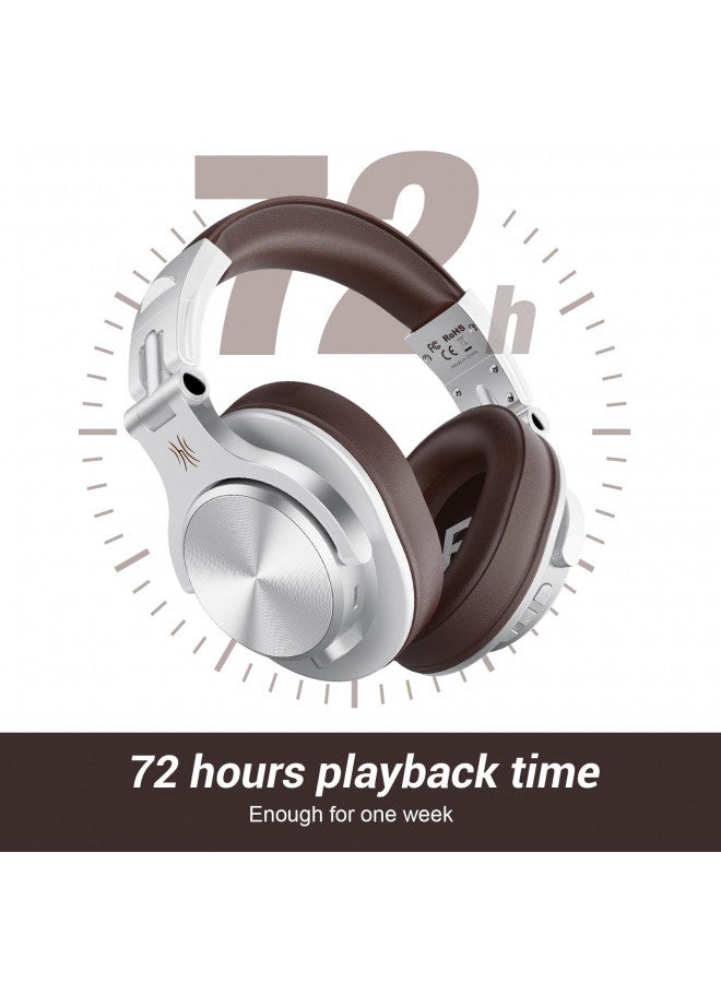 OneOdio A70 Bluetooth Over Ear Headphones, Wireless Headphones w/ 72H Playtime, Hi-Res, 3.5mm/6.35mm Wired Audio Jack for Studio Monitor & Mixing DJ E-Guitar AMP, Computer Laptop PC Tablet - Silver - Image 1