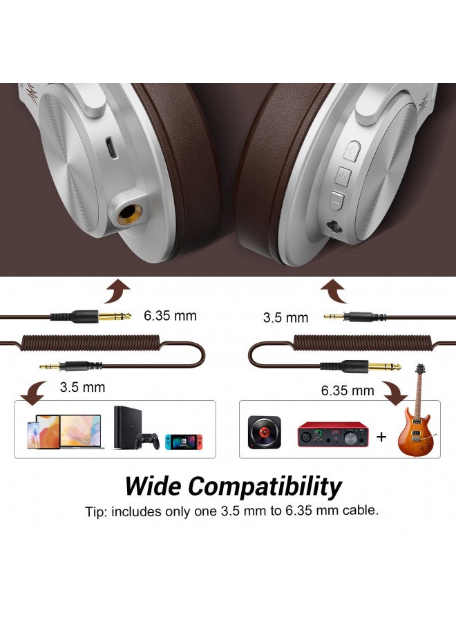 OneOdio A70 Bluetooth Over Ear Headphones, Wireless Headphones w/ 72H Playtime, Hi-Res, 3.5mm/6.35mm Wired Audio Jack for Studio Monitor & Mixing DJ E-Guitar AMP, Computer Laptop PC Tablet - Silver - Image 2