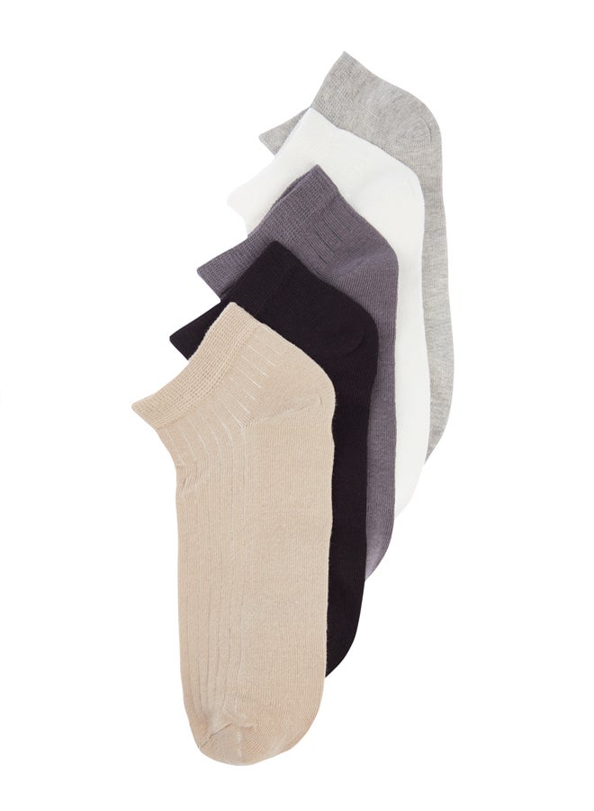 trendyol 5-Pack Multi Color Cotton Striped Textured Booties Socks - Image 2