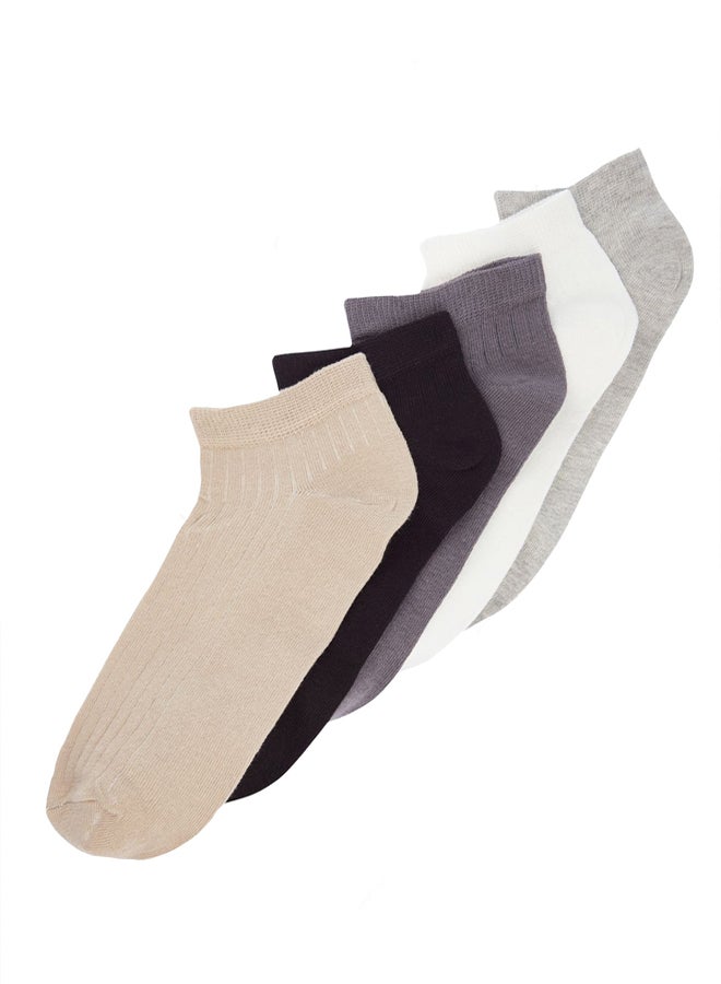 trendyol 5-Pack Multi Color Cotton Striped Textured Booties Socks - Image 1