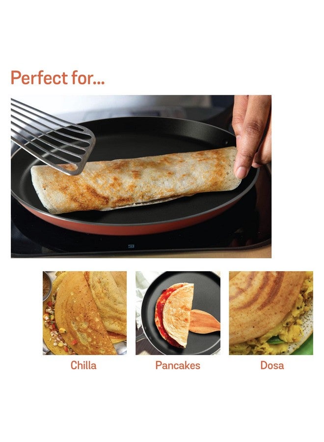 MEYER مقلاة ميسير غير لاصقة من الألمنيوم | مقلاة دوسا بقاعدة تحريض | مقلاة دوسا غير لاصقة مسطحة | مقلاة غير لاصقة كبيرة الحجم | مقلاة دوسا بمقبض واحد، 32 سم/3 مم سمك، برتقالي - Image 4