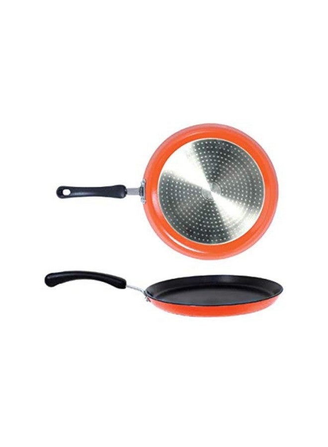 MEYER مقلاة ميسير غير لاصقة من الألمنيوم | مقلاة دوسا بقاعدة تحريض | مقلاة دوسا غير لاصقة مسطحة | مقلاة غير لاصقة كبيرة الحجم | مقلاة دوسا بمقبض واحد، 32 سم/3 مم سمك، برتقالي - Image 1