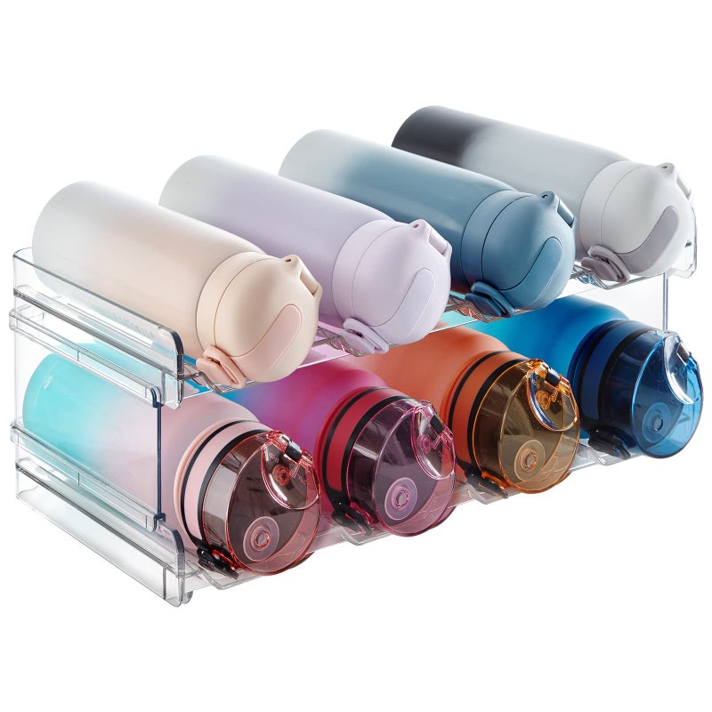 Lifewit Stackable Water Bottle Organizer for Cabinet, Plastic Bottle Holder Fits Bottles & Tumblers up to 3.8" Diameter, Pantry, Countertop & Fridge, 2 Tier Holds 8 Bottles - Image 1