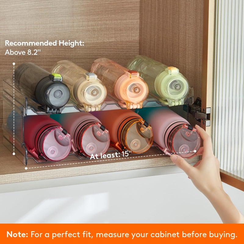 Lifewit Stackable Water Bottle Organizer for Cabinet, Plastic Bottle Holder Fits Bottles & Tumblers up to 3.8" Diameter, Pantry, Countertop & Fridge, 2 Tier Holds 8 Bottles - Image 3