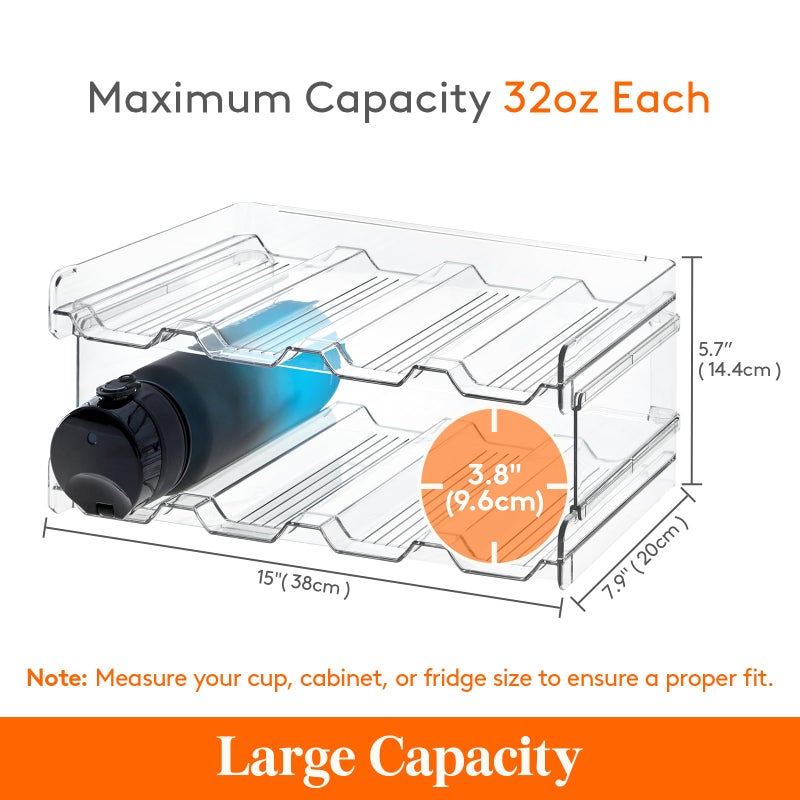 Lifewit Stackable Water Bottle Organizer for Cabinet, Plastic Bottle Holder Fits Bottles & Tumblers up to 3.8" Diameter, Pantry, Countertop & Fridge, 2 Tier Holds 8 Bottles - Image 2