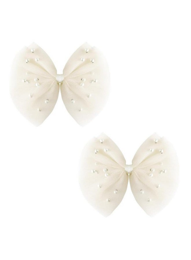 BELICIA 2 PCS Luxury Pearl Hair Bows Hair Clips for Toddler Girls - Elegant Ivory Lace Veil Hair Accessories for Birthday, Wedding, Halloween, Thanksgiving, and Christmas Occasions(Ivory) - Image 1
