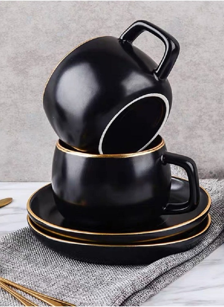 HenSunHome - 6 Cups 6 Saucers 6 Spoons Small Fresh Ceramic Set With Iron Shelf - Image 1