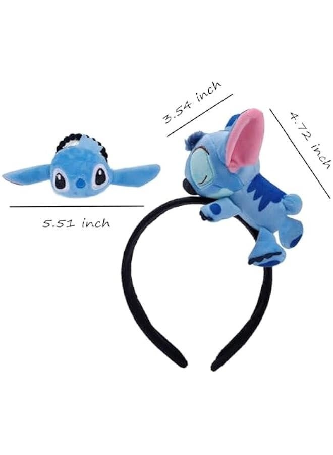 Loquat Kawaii Stitch Plush Headband and Hair Tie, Blue - Costume Headwear for Stitch Fans, Girls and Women - Image 4
