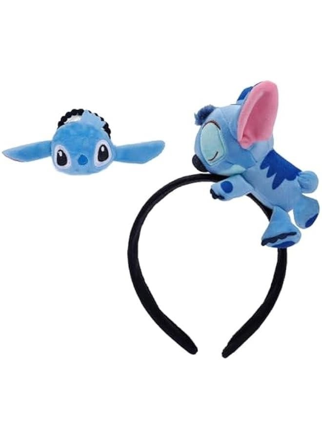 Loquat Kawaii Stitch Plush Headband and Hair Tie, Blue - Costume Headwear for Stitch Fans, Girls and Women - Image 1