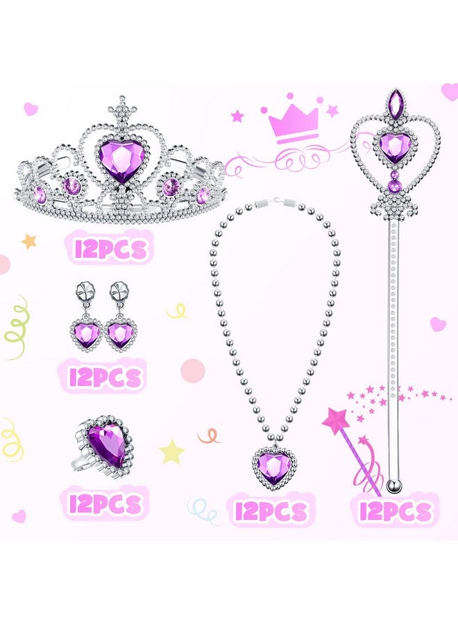 Chunyin Chunyin 12 Princess Jewelry Toys Princess Pretend Play Set Princess Jewelry Party Favors Costume Jewelry for Girls Dress up Party Favors, Crown Wand Ring Earring Necklace, 4 Colors  - Image 3