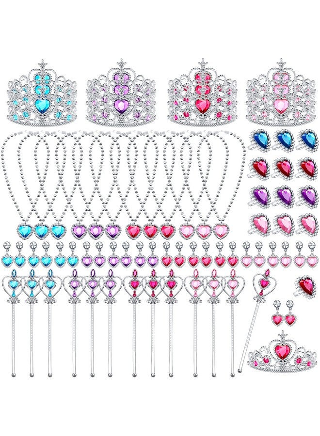 Chunyin Chunyin 12 Princess Jewelry Toys Princess Pretend Play Set Princess Jewelry Party Favors Costume Jewelry for Girls Dress up Party Favors, Crown Wand Ring Earring Necklace, 4 Colors  - Image 1