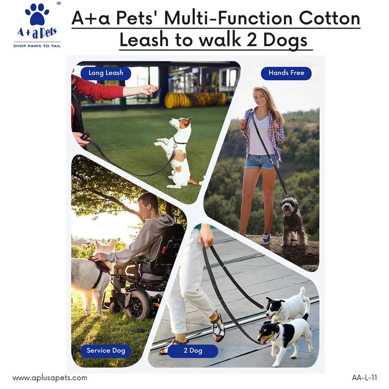 A+a Pets ’ Multi-Function Cotton Leash to Walk 2 Dogs | Long, Short, Hands Free, Traffic, Running, Walking | Adjustable, Soft Comfortable (Pink & Purple) - Image 5