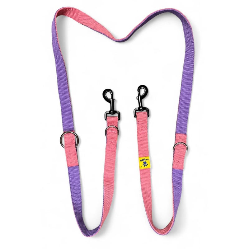 A+a Pets ’ Multi-Function Cotton Leash to Walk 2 Dogs | Long, Short, Hands Free, Traffic, Running, Walking | Adjustable, Soft Comfortable (Pink & Purple) - Image 1