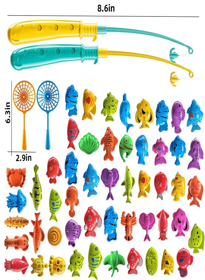 TEMI Fishing Toy Game for Kids 3 4 5 6 7 8 Years Old, 51 Fish Bath Playset for Toddlers, Toy Magnetic Rod and Fishing Net, Outdoor Water Toys for Kids Age 3-5, Party for Boy and Girl - Image 2