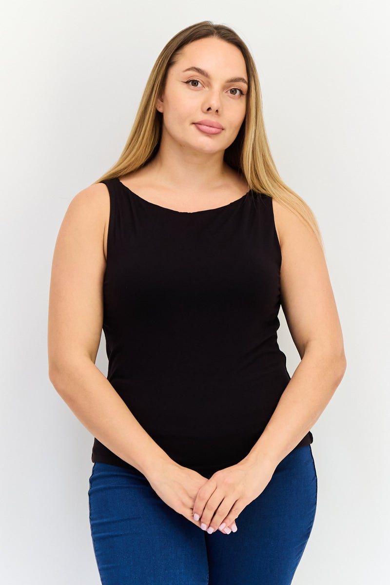 Kathy Ireland Women Boat Neck Sleeveless Solid Tank Top, Black  - Image 1