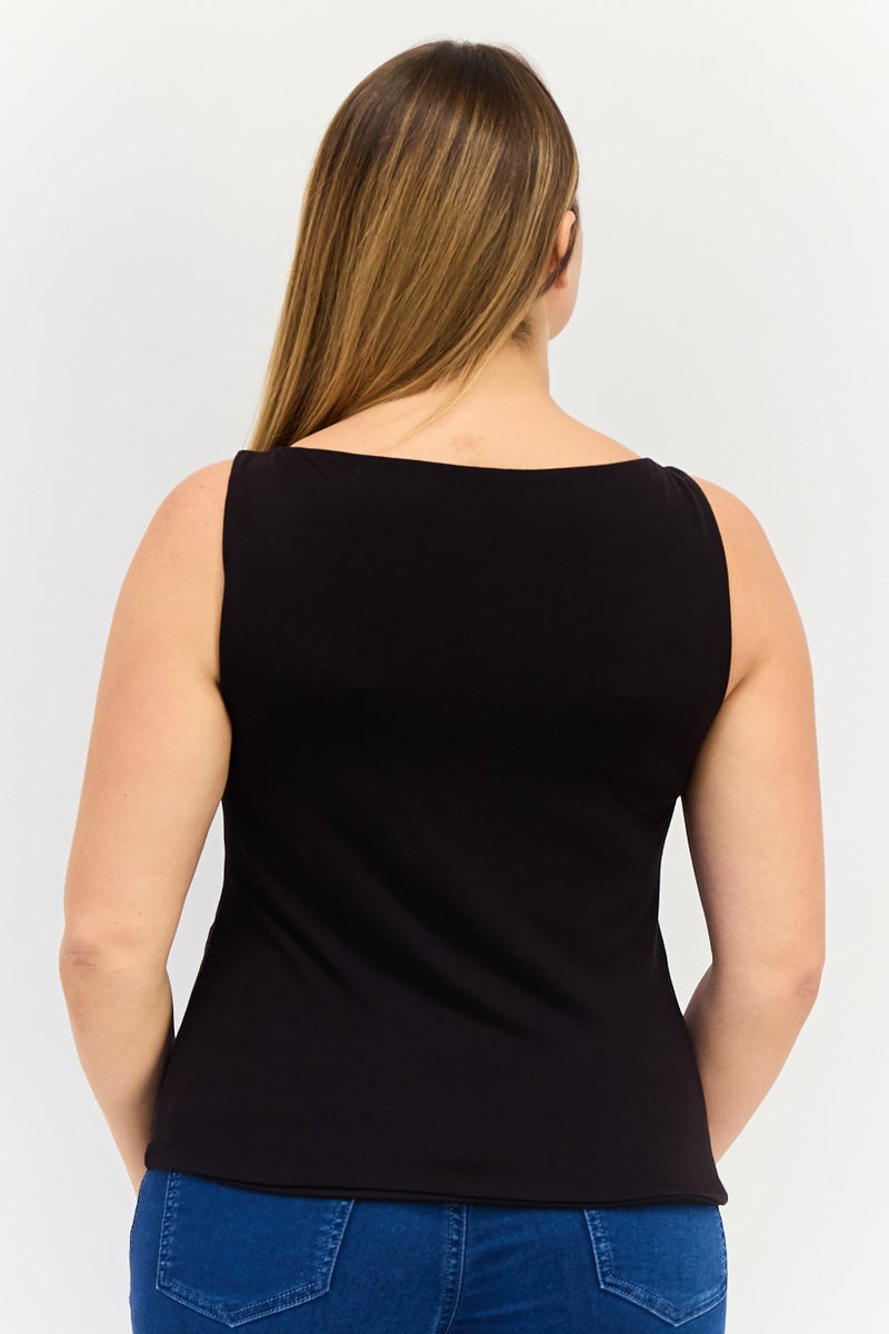 Kathy Ireland Women Boat Neck Sleeveless Solid Tank Top, Black  - Image 3