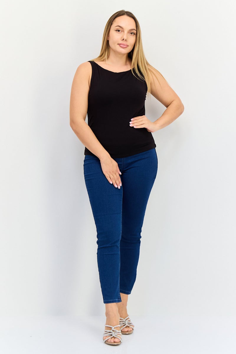 Kathy Ireland Women Boat Neck Sleeveless Solid Tank Top, Black  - Image 4