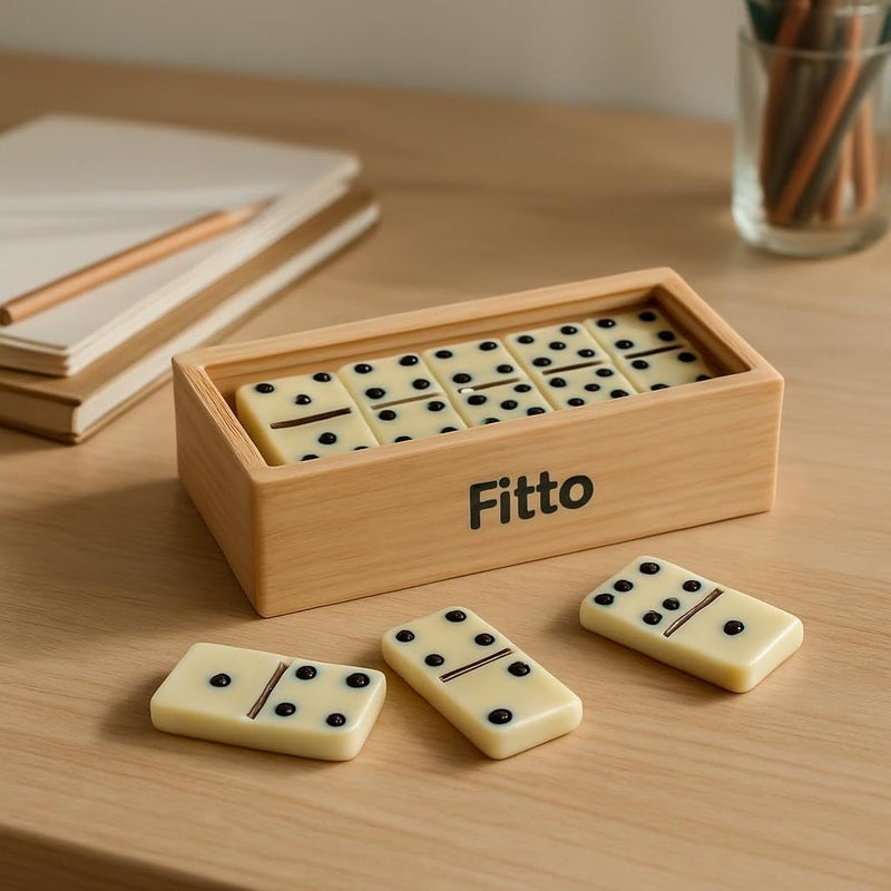 فيتو مجموعة لعبة الدومينو الكلاسيكية من Fitto مع صندوق تخزين خشبي – لعبة لوحية عائلية لأمسيات الألعاب والحفلات والترفيه (مجموعة دومينو، قطع دومينو خشبية، لعبة عائلية) - Image 2