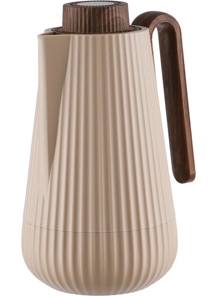 Glory Thermos, 0.7 Liter, Wooden Handle, Glass Interior, Push Button - Light Brown Wood - Image 3