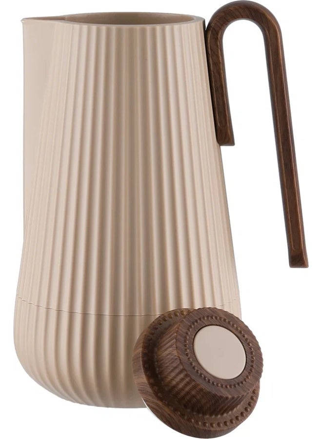 Glory Thermos, 0.7 Liter, Wooden Handle, Glass Interior, Push Button - Light Brown Wood - Image 4