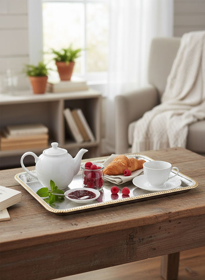 Dove Stainless Steel Rectangular Serving Tray Silver/Gold 60cm - Image 3