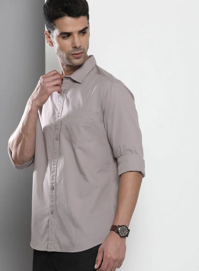 شركة المرآب الهندية Men Regular Fit Solid Full Sleeves Cutaway Collar Casual Shirt