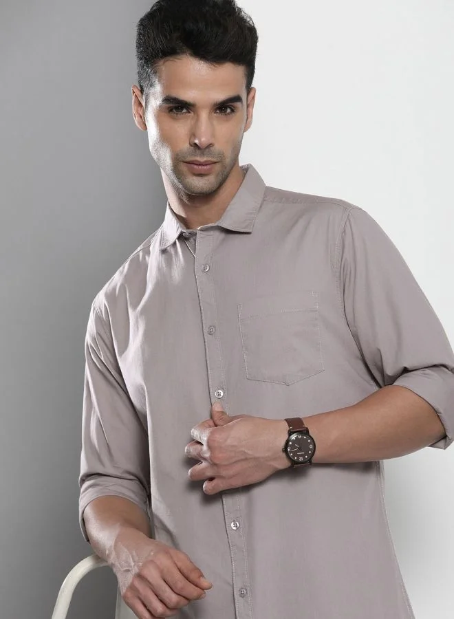 شركة المرآب الهندية Men Regular Fit Solid Full Sleeves Cutaway Collar Casual Shirt