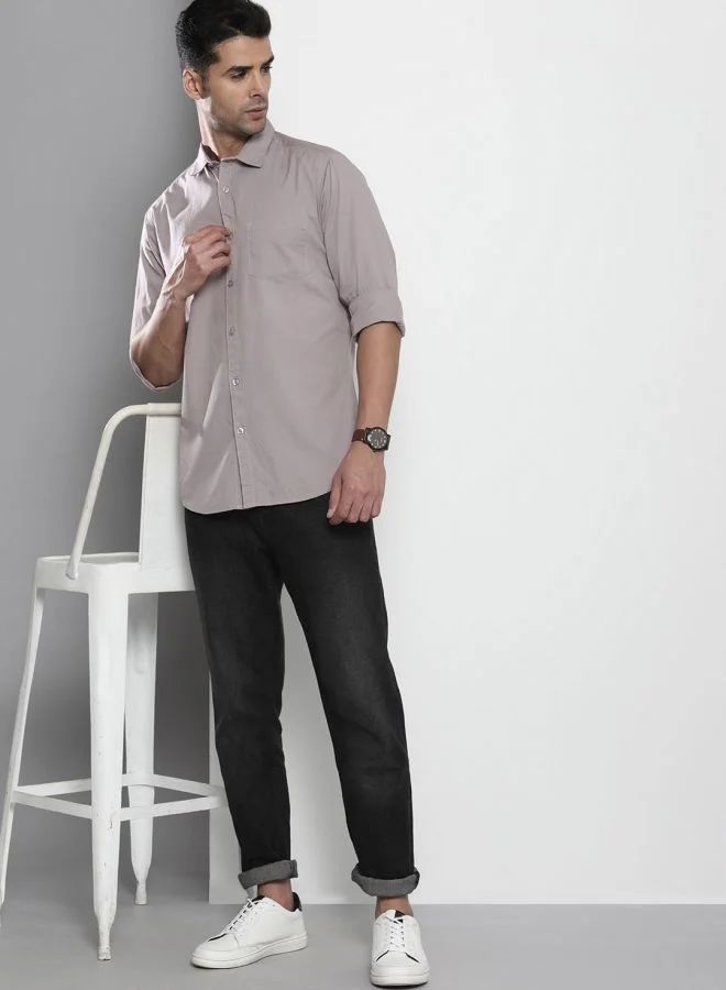 شركة المرآب الهندية Men Regular Fit Solid Full Sleeves Cutaway Collar Casual Shirt