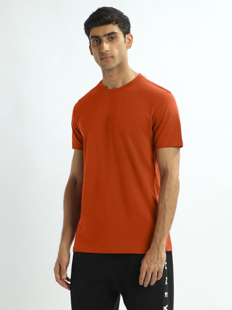 NOBERO Men's Cotton Regular Fit T-Shirt in Orange - Image 3