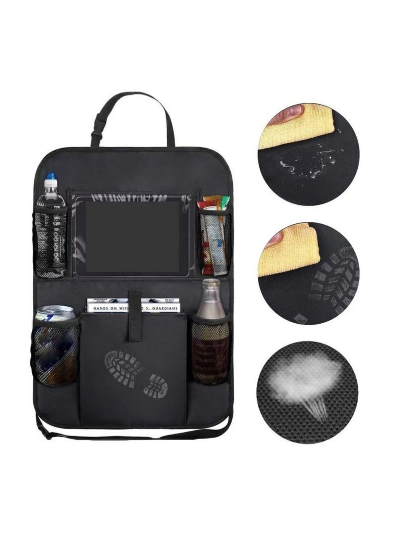 Generic Car Backseat Organizer – Black 600D Seat Back Storage Bag with iPad Holder, Anti-Kick and Hanging Design - Image 2