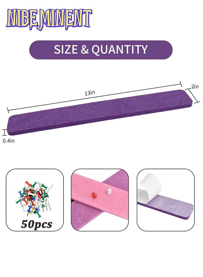 NIBEMINENT 8Pcs/Set Cork Board Bar Strips with 50 Pushpins, Self-Adhesive Bulletin Board Strips No Damage for Wall, Felt Pin Board for Paste Notes, Photos, Schedules Office Decor, 33*5cm, Rose Red - Image 2