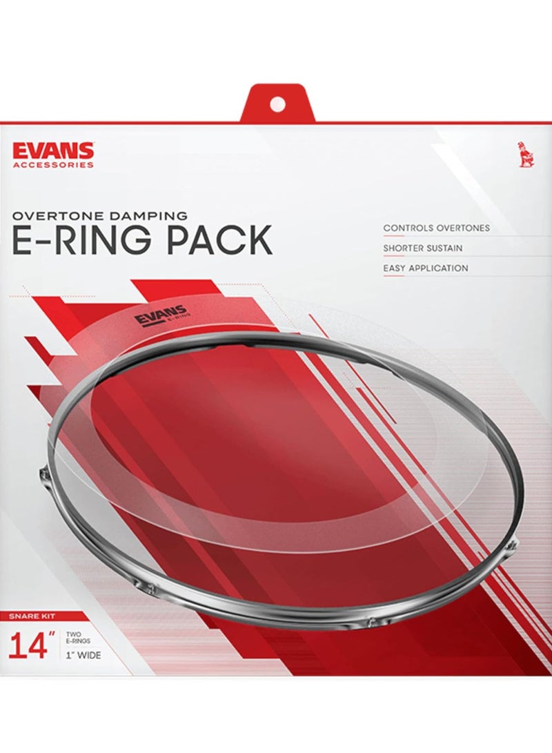 Evans ER-SNARE E-Ring Snare Drum Overtone Control Pack | 14 Inch | External Ring | Pack of 2 | Clear - Image 1