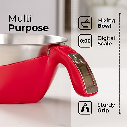 Fradel Digital Kitchen Food Scale with Bowl - 11lb, Grams & Ounces - Removable, Dishwasher-Safe Mixing Bowl - Red - Image 5