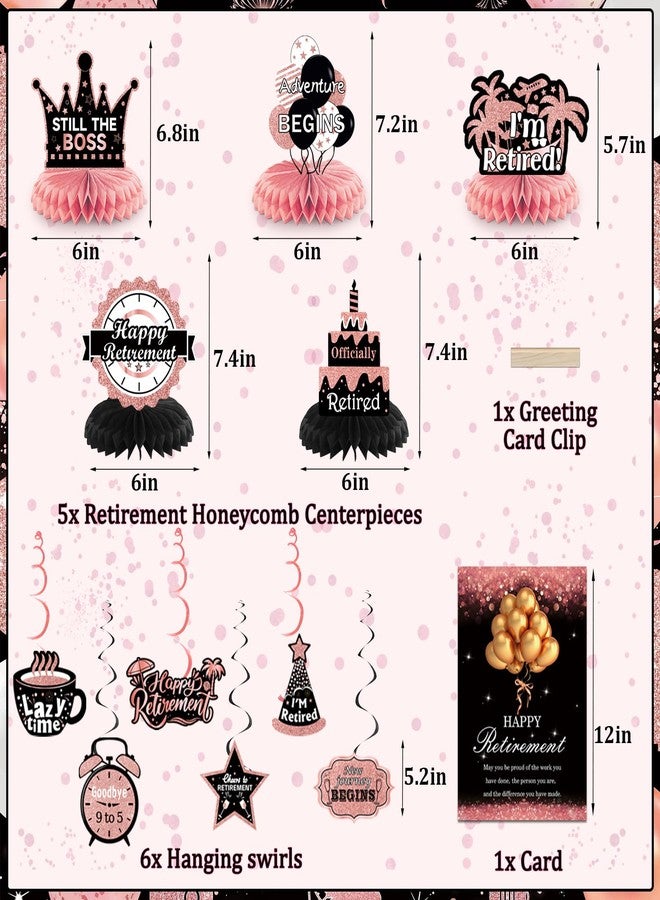 Bolake Retirement Party Decorations Women Rose Gold Happy Retire Decorations Happy Retired Banner Backdrop Honeycomb Centerpiece Sash Greeting Card Hanging Swirls Retirements Party Supplies - Image 3