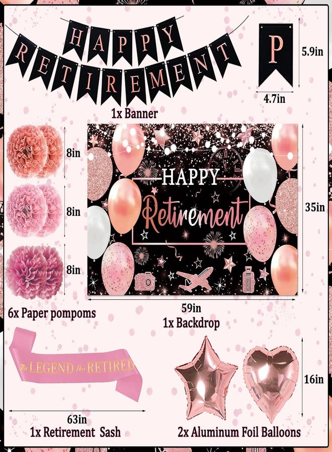 Bolake Retirement Party Decorations Women Rose Gold Happy Retire Decorations Happy Retired Banner Backdrop Honeycomb Centerpiece Sash Greeting Card Hanging Swirls Retirements Party Supplies - Image 2