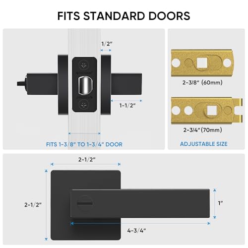 TICONN 5PK Matte Black Door Handles Interior, Reversible Square Door Levers Knob for Hallway, Bedroom, Bathroom (with Lock, 5PK Privacy) - Image 4
