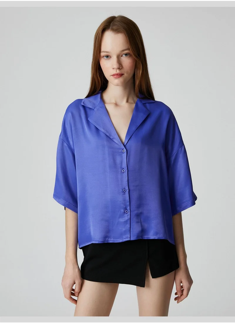 كوتون Button Detail Short Sleeve Viscose Satin Shirt