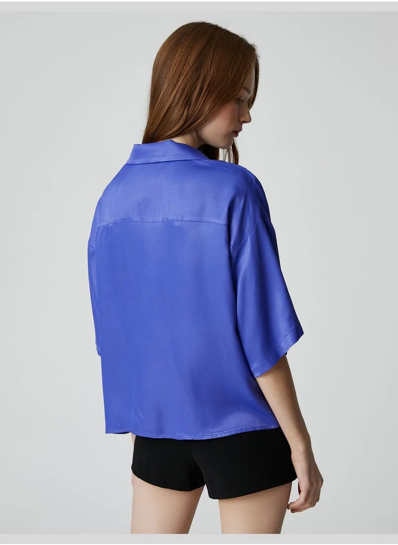 كوتون Button Detail Short Sleeve Viscose Satin Shirt