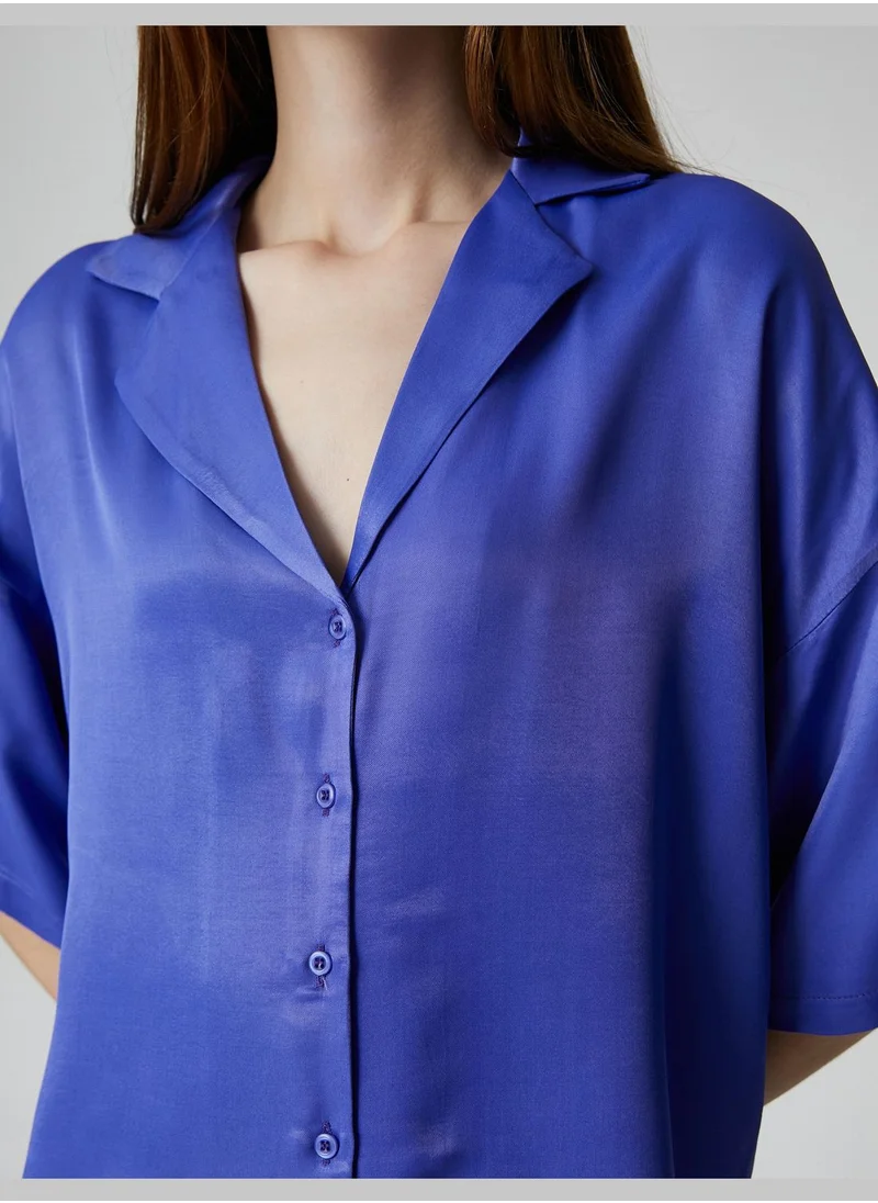 كوتون Button Detail Short Sleeve Viscose Satin Shirt