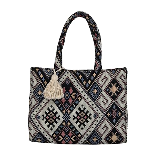 ENSAC Tote Bag for Women – Ethnic Embroidered Shoulder Bag with Tassel | Stylish Large Handbag for Office, College & Casual Outings - Image 1