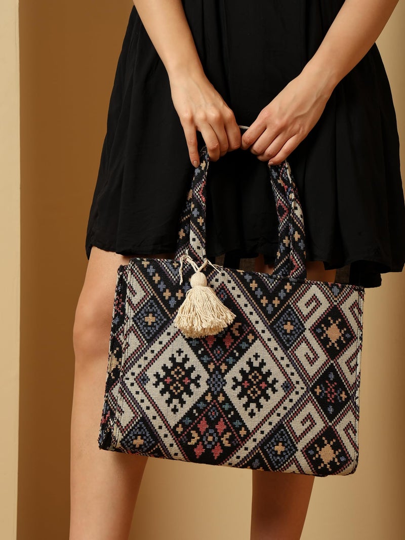 ENSAC Tote Bag for Women – Ethnic Embroidered Shoulder Bag with Tassel | Stylish Large Handbag for Office, College & Casual Outings - Image 3