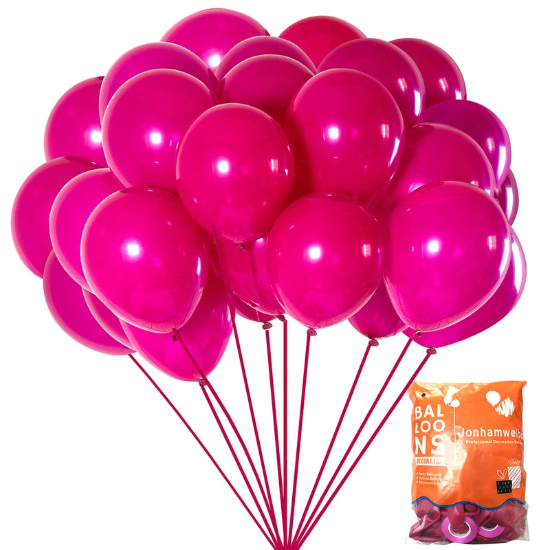 Jonhamwelbor Party Balloons Hot Pink Latex Balloons 100pcs 12inch Wedding Kids Birthday Bride Bachelorette Party Decorationswith Hot Pink Ribbon - Image 2