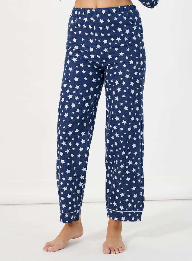 Styli Cotton Linen Star Print Shirt and Pyjama Set - Image 5