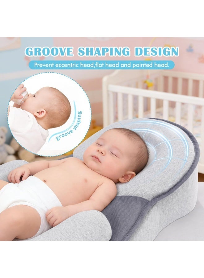 SKY-TOUCH Newborn Feeding Pillow Wedge - 15° Anti-Spit Up & Nursing Support Pillow, Baby Breastfeeding Pillow for Reflux, Soft & Breathable Grey Infant Nursing Cushion - Image 3